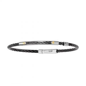 Salvatore Bersani Single Black Cable Bracelet with Gold Screws