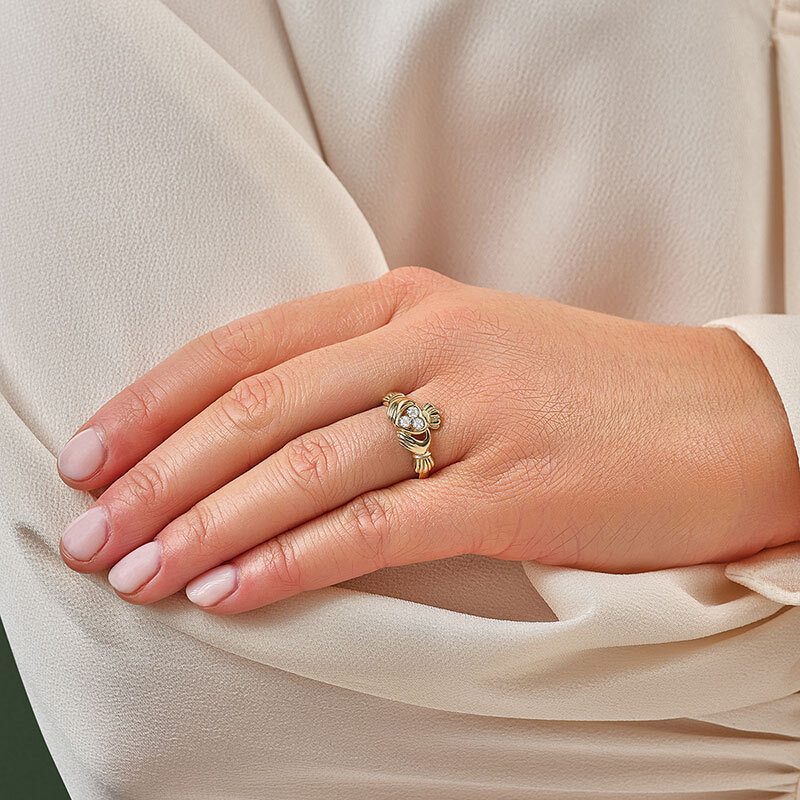 14K Gold Diamond Claddagh Ring - Image 2