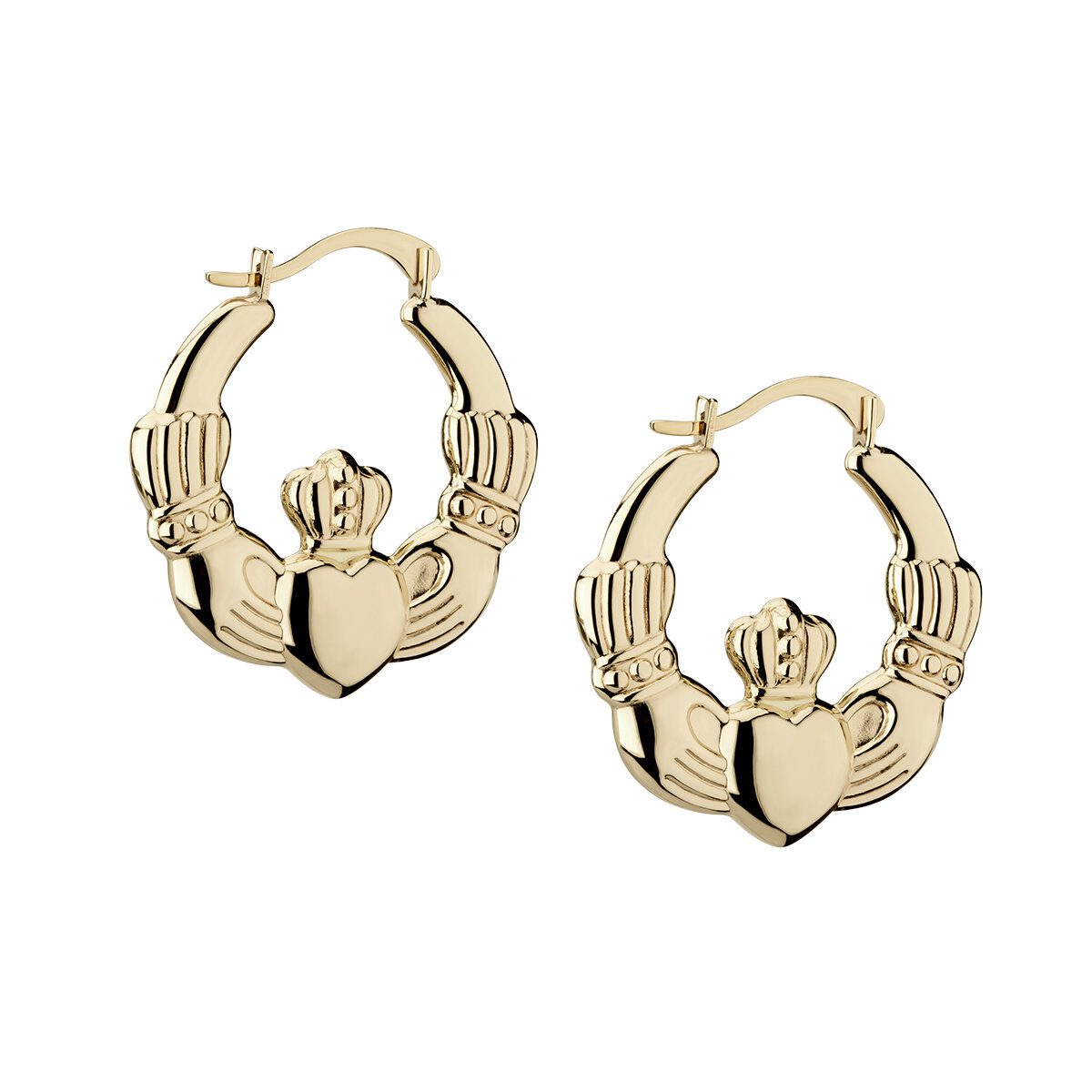 14K Gold Claddagh Medium Hoop Earrings