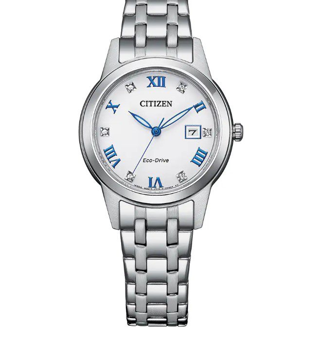 Citizen Silhouette Crystal White Dial Blue Marker Bracelet Watch