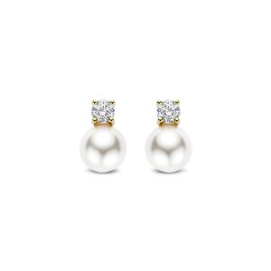 Ti Sento Gilded Silver Cubic Zirconia And Pearl Earrrings