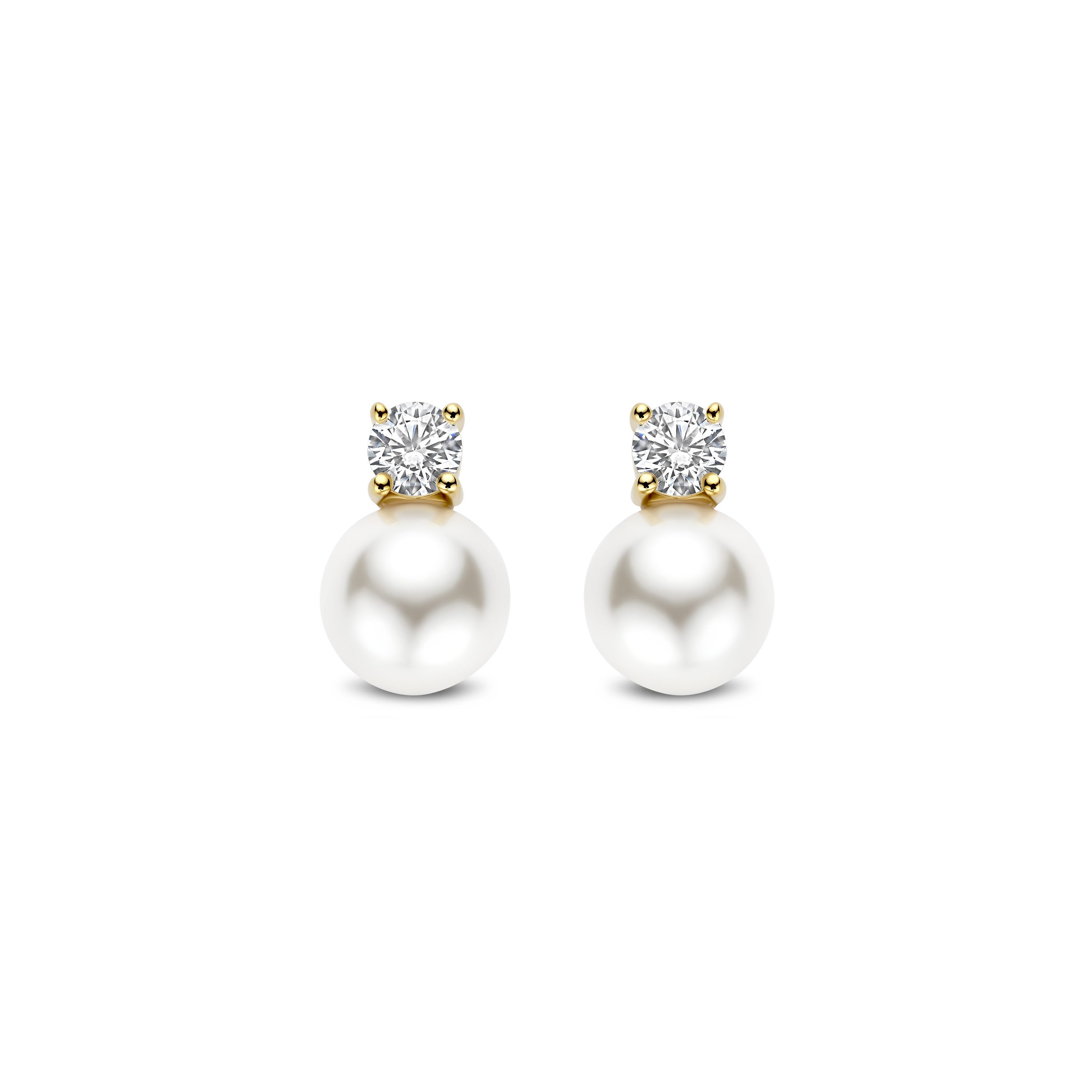 Ti Sento Gilded Silver Cubic Zirconia And Pearl Earrrings