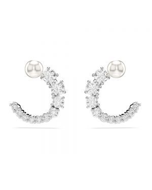 Swarovski Matrix Silver Tone With Pearl Earrings