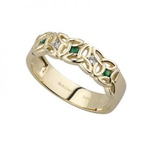 14K Gold Diamond & Emerald Trinity Knot Ring