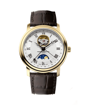 Frederique Constant Gents Heartbeat Moonphase Gold Plated Case Leather Strap Watch