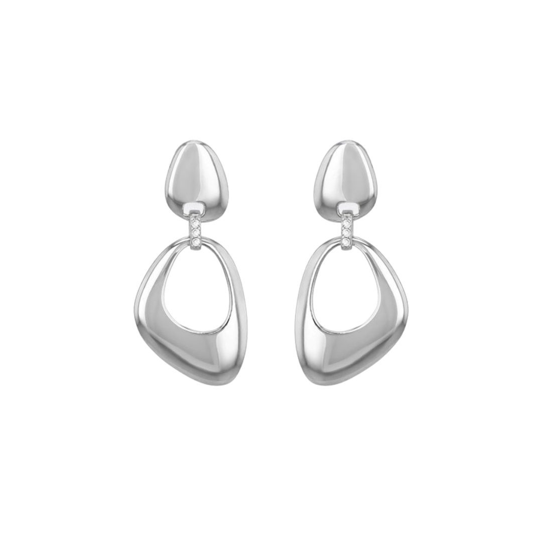 Sterling Silver CZ Organic Drop Earrings