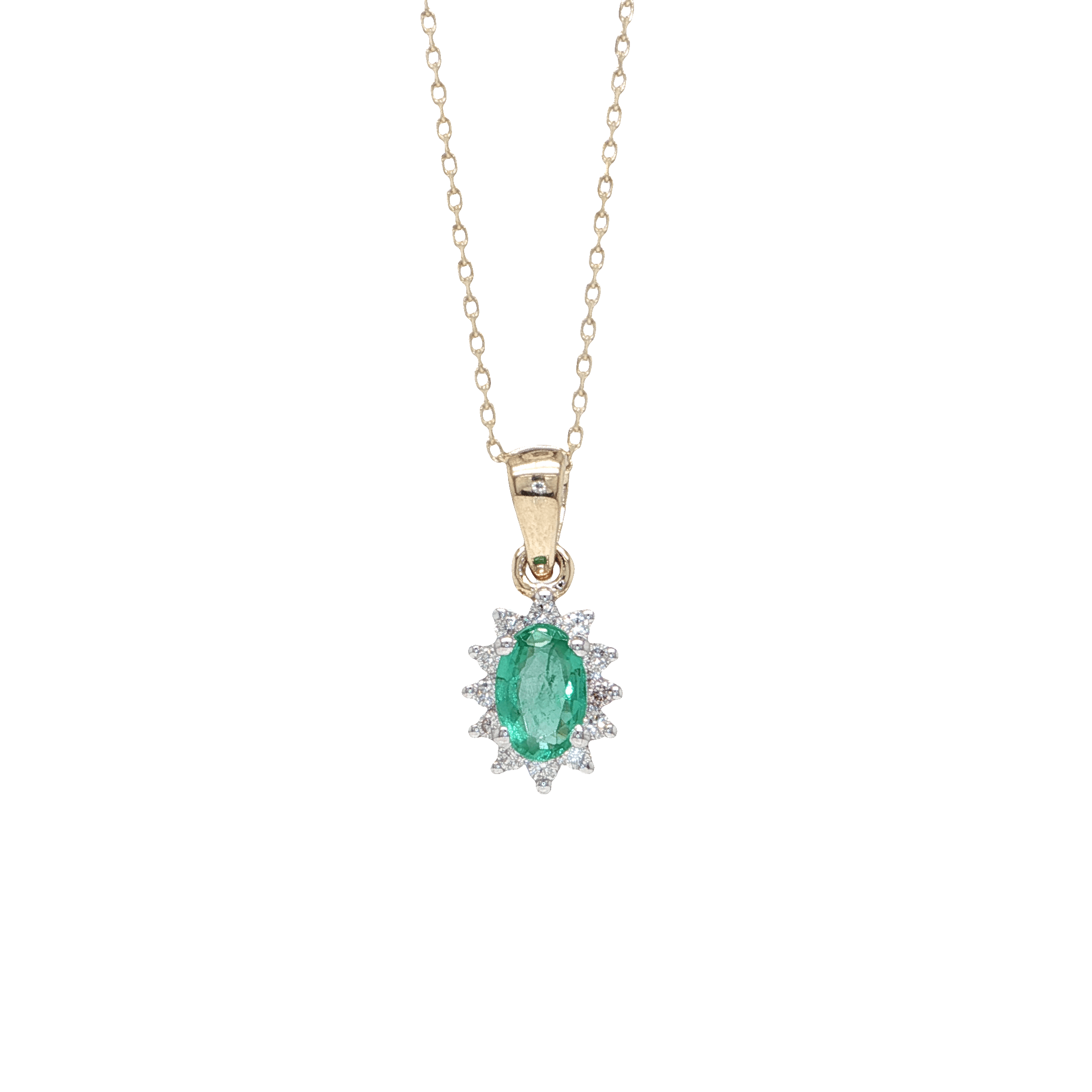 9K Gold Emerald and Diamond Cluster