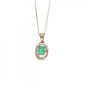 9K Emerald and Diamond Cluster Pendant