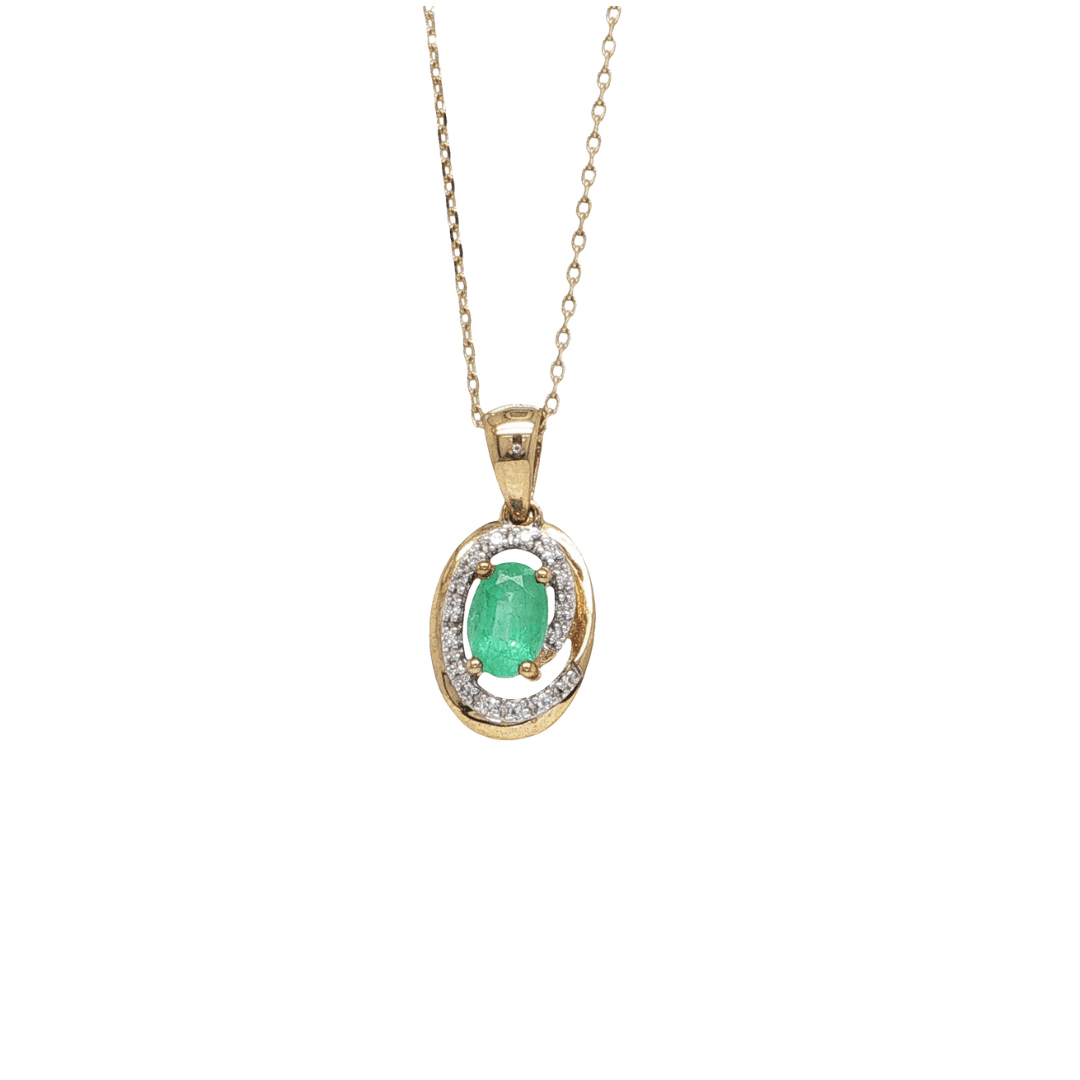 9K Emerald and Diamond Cluster Pendant