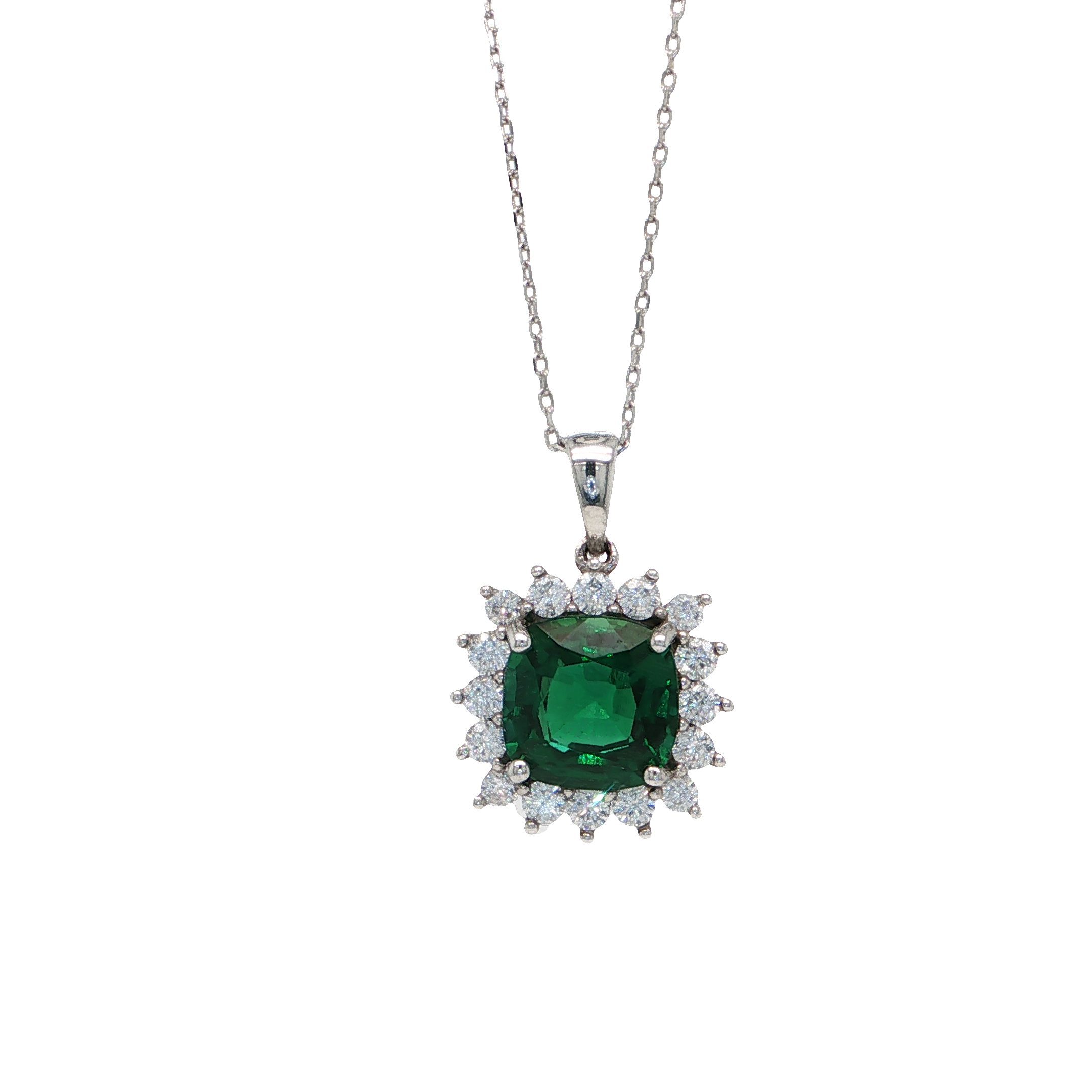 9K White Gold Created Emerald CZ Cluster