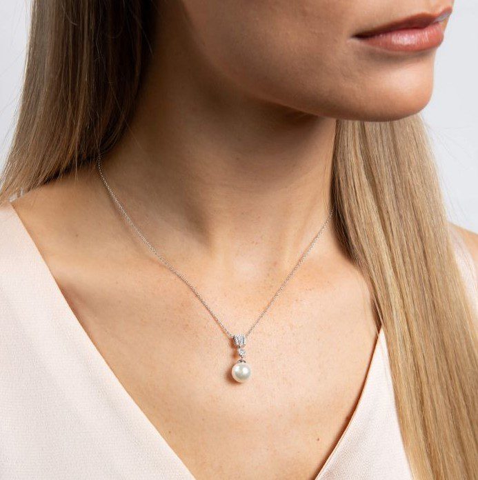 Diamonfire Zirconia and Shell Pearl Drop Pendant - Image 2