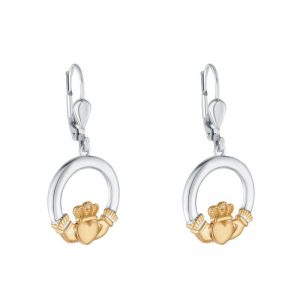 Sterling Silver & 10K Gold Diamond Claddagh Earrings