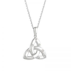 14K White Gold Flush Set Diamond Trinity Knot Necklace