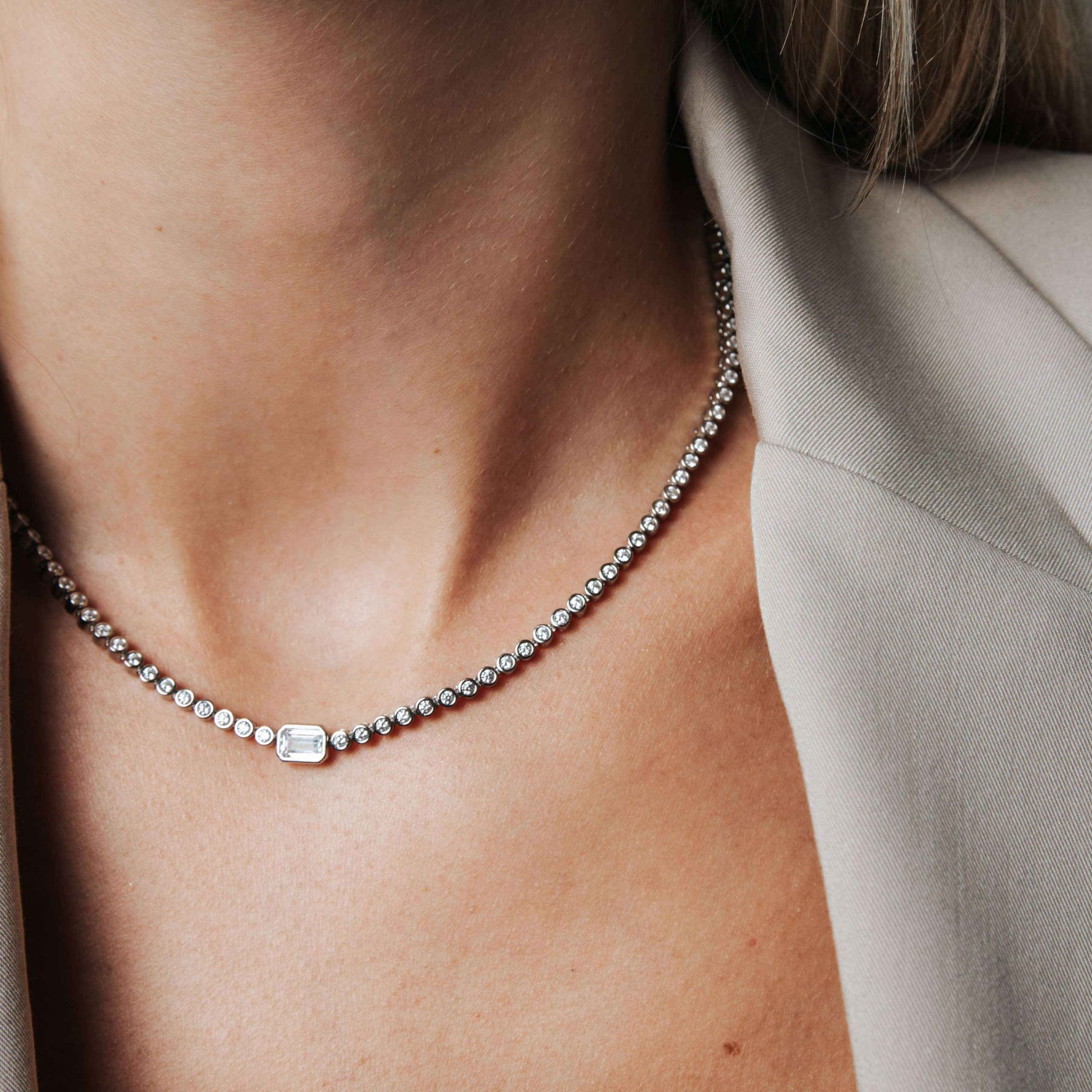 Ti Sento CZ Rub Over Tennis Necklace - Image 4