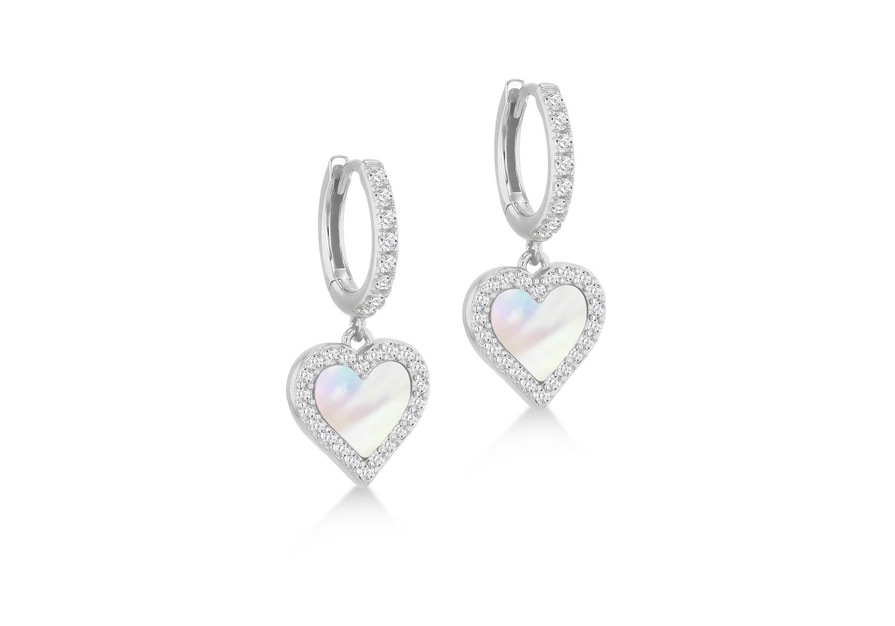 Sterling Silver Mother of Pearl Heart Hoop Earring