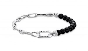 Thomas Sabo Bracelet with black onyx beads and chain links silver
