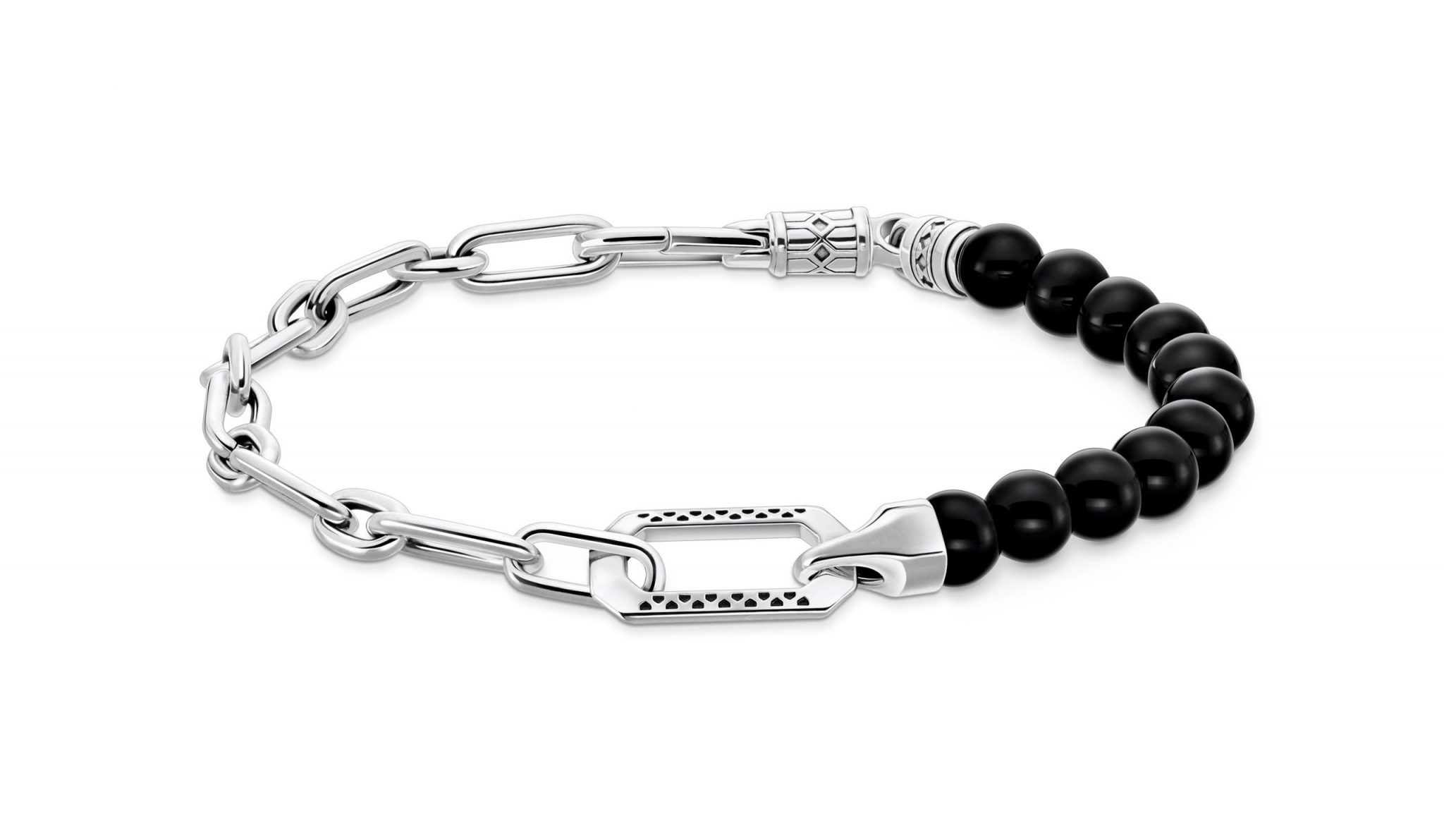 Thomas Sabo Bracelet with black onyx beads and chain links silver