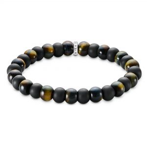 Thomas Sabo Bracelet with obsidian and tiger's eye beads 9mm