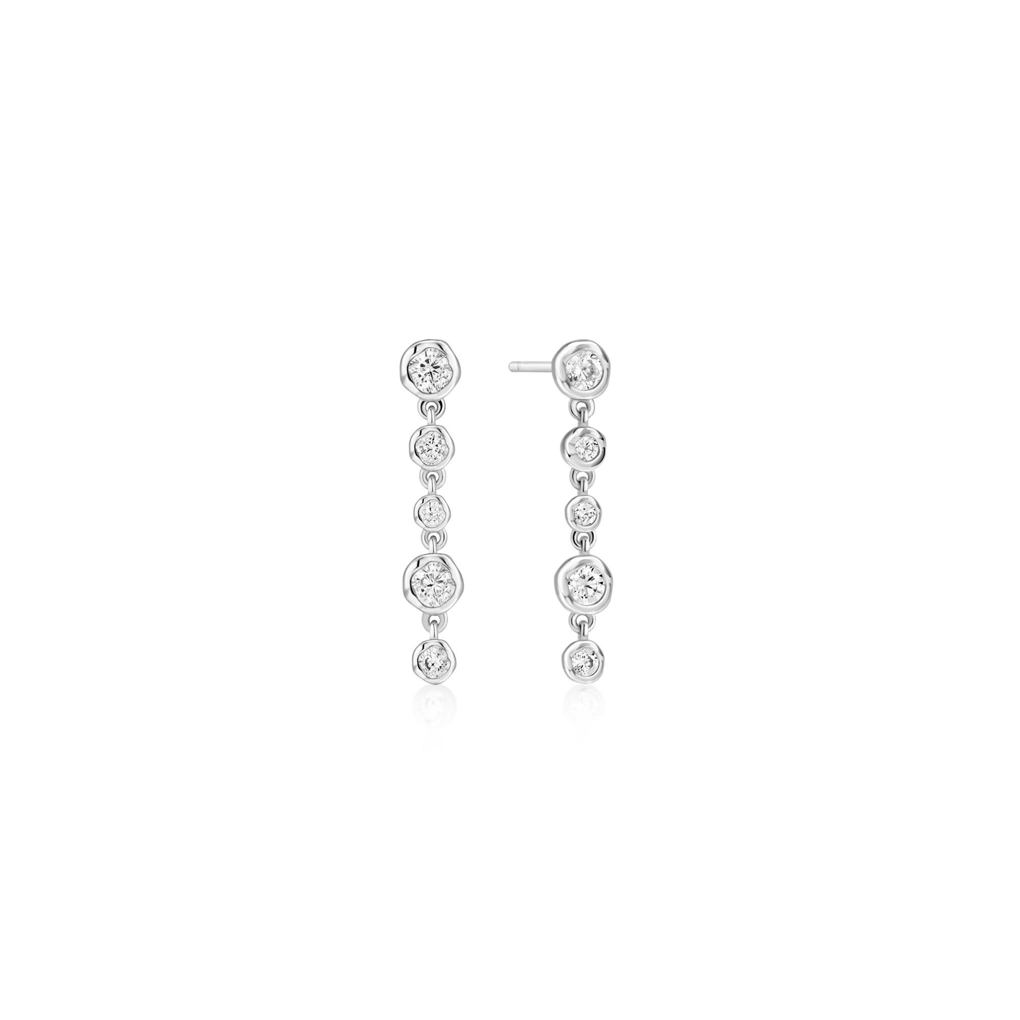 Ania Haie Silver Molten Cascade Bezel-Set Drop Stud Earrings