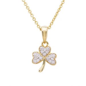 14K Gold Vermeil Shamrock Studded Necklace