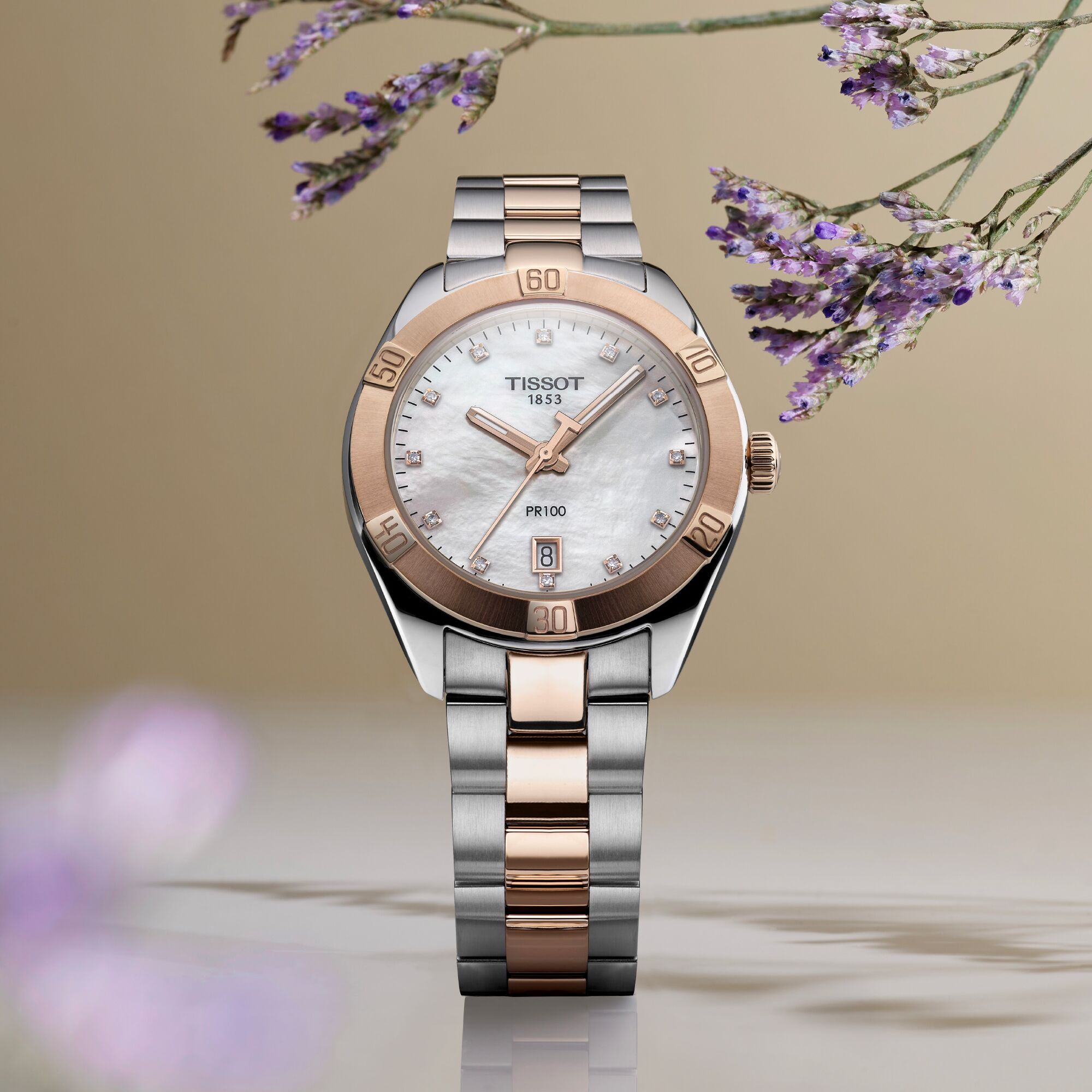 Tissot PR 100 Sport Chic Ladies Stainless Steel Rose Gold Tone Mother Of Pearl Dial Watch - Image 4