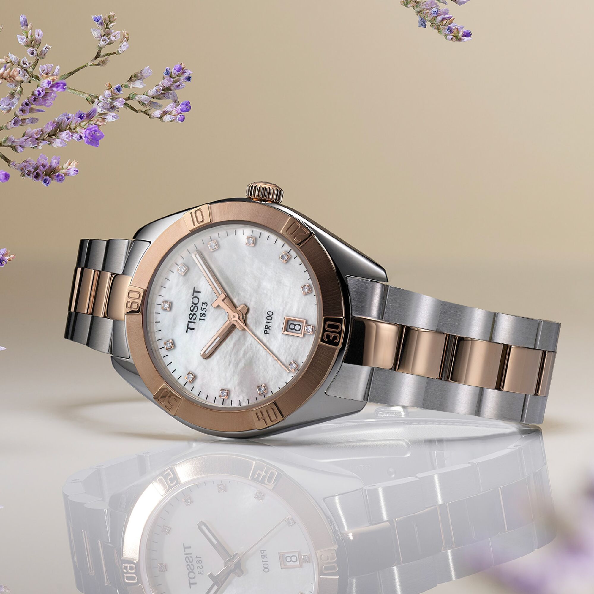 Tissot PR 100 Sport Chic Ladies Stainless Steel Rose Gold Tone Mother Of Pearl Dial Watch - Image 6