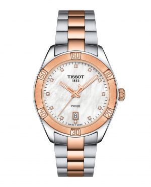 Tissot PR 100 Sport Chic Ladies Stainless Steel Rose Gold Tone Mother Of Pearl Dial Watch
