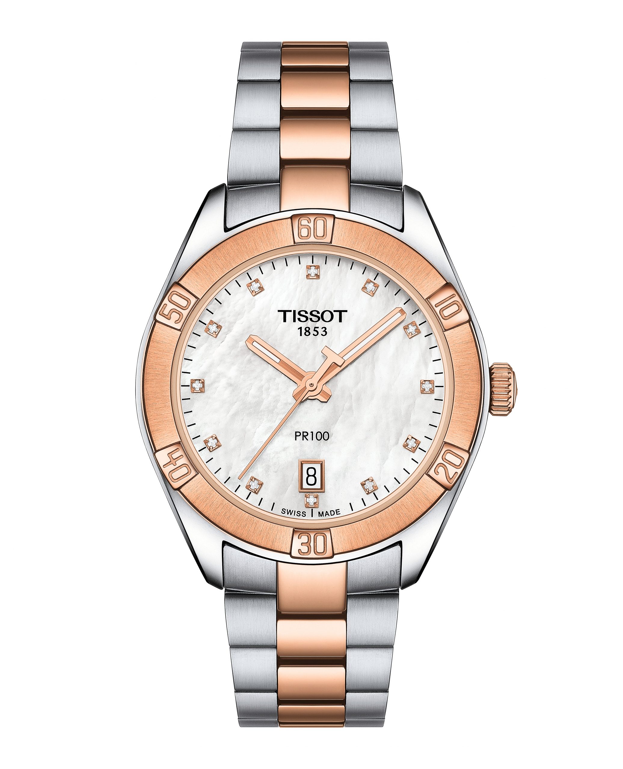 Tissot PR 100 Sport Chic Ladies Stainless Steel Rose Gold Tone Mother Of Pearl Dial Watch