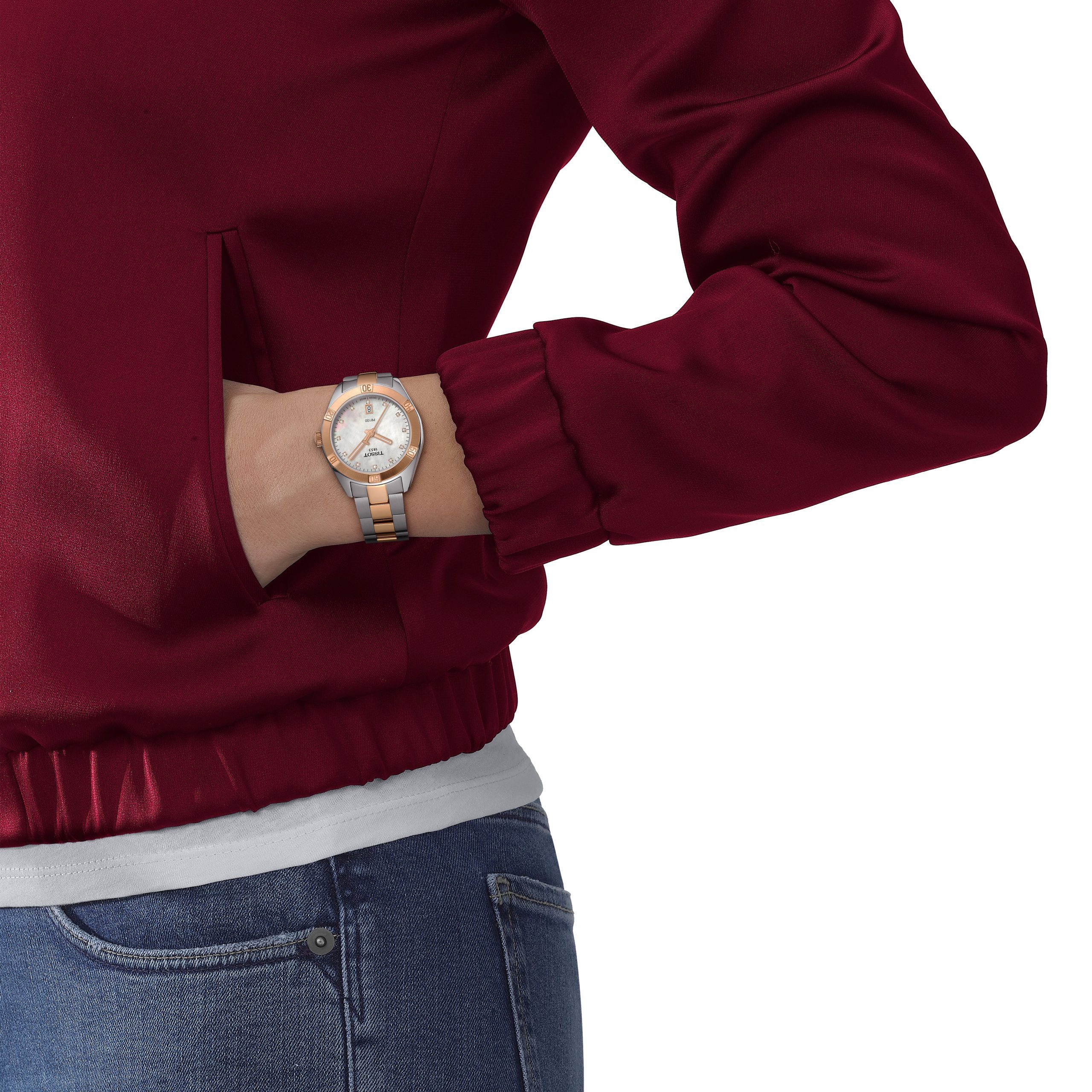 Tissot PR 100 Sport Chic Ladies Stainless Steel Rose Gold Tone Mother Of Pearl Dial Watch - Image 3