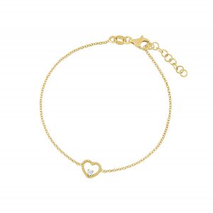 Silver Gold Ribbed Cubic Zirconia Set Open Heart Bracelet