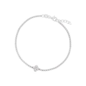 Silver Cubic Zirconia Clover Tennis Bracelet