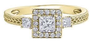 18K Gold Princess Cut Diamond Centre Cluster Ring 0.53Cts