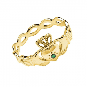 14K Gold Vermeil Green CZ Claddagh Ring