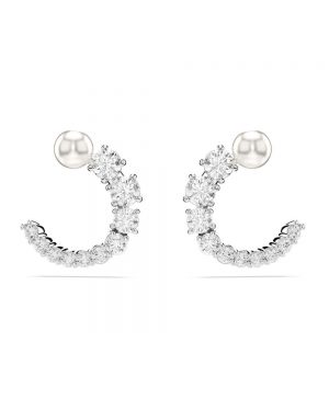 Swarovski Matrix Silver Tone With Pearl Earrings