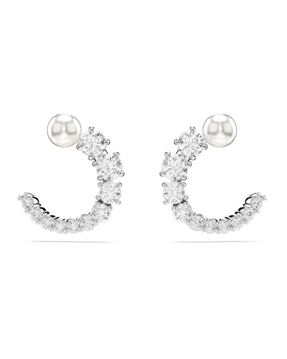 Swarovski Matrix Silver Tone With Pearl Earrings
