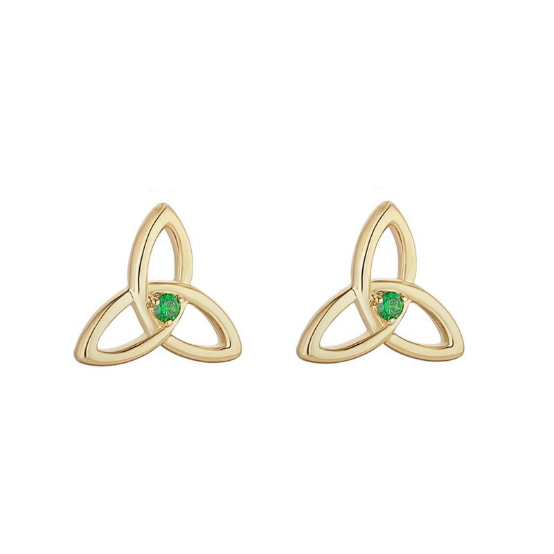 9K Gold Green CZ Trinity Knot Earrings