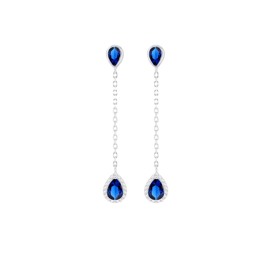 Blue and White Cubic Zirconia Teardrop Drop Earring
