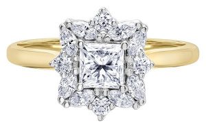 18K Gold Diamond Princess Cluster Centre Ring 0.70Ct